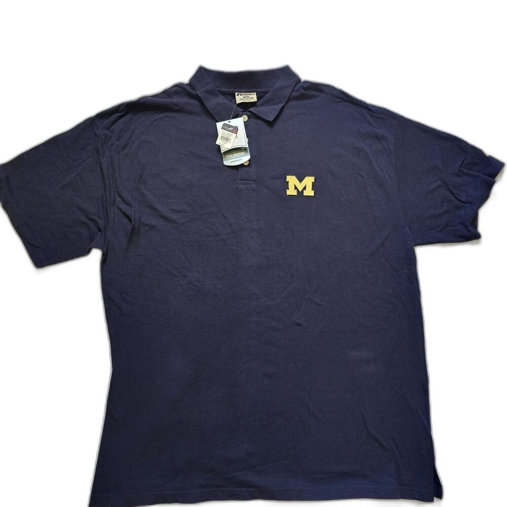 Michigan Wolverines Polo Size 4X NWT Russell Athletic Navy Blue Embroidered Logo